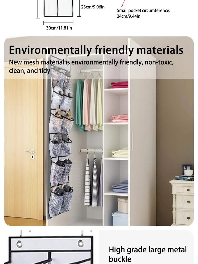 12 Compartments Behind The Door Shoe Storage Hanging Bag Mesh Pocket Slippers Organizing Non-woven Storage Bag G588