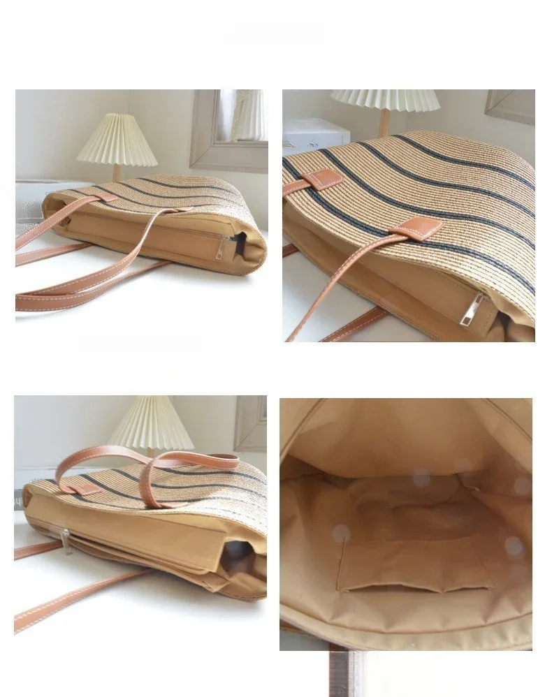 Stylish Striped Woven Shoulder Bag For Women Large Capacity Tote_voghion.com