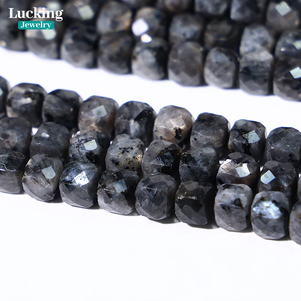 A+ Natural Larvikite Black Labradorite 6.5-7mm Square Faceted Silver Flash Beads for DIY Jewelry, Protection Stone Crafts 5