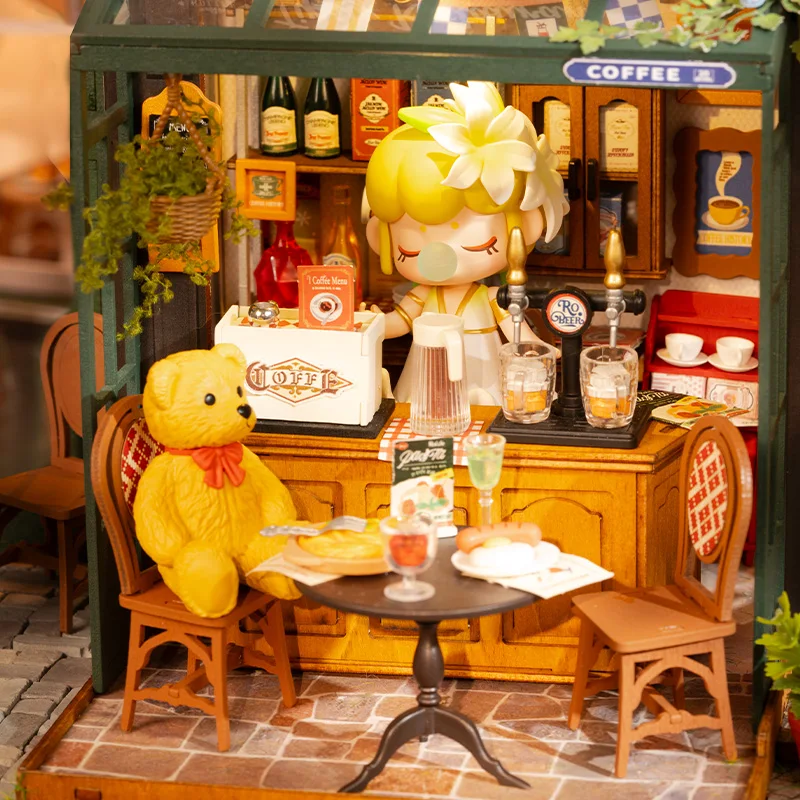 Robotime Rolife Tipsy Restaurant Miniature Dollhouse 3D Wooden Puzzle Bistro Bar Design Gifts for Family Home Decoration Toys 5