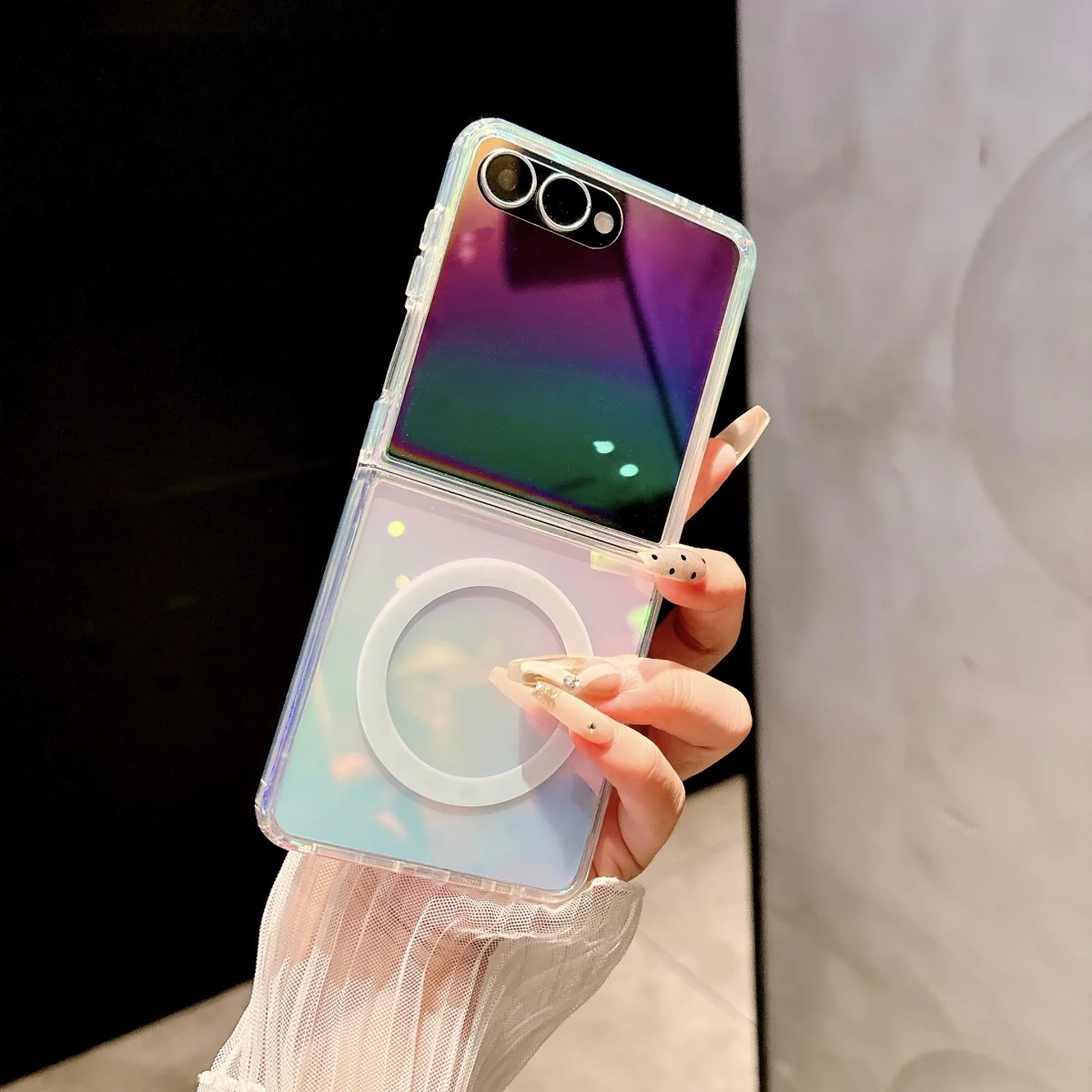 Gradient Aurora Rainbow Laser Magnetic Phone Case with Magsafe Wireless Charging Compatibility