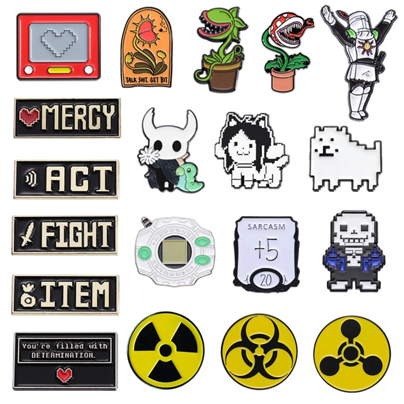 Cartoon Game Enamel Pins Red Heart Mercy Undertale Game Action Fight Item Act Sans Papyrus Brooches Lapel Badge Jewelry Gifts