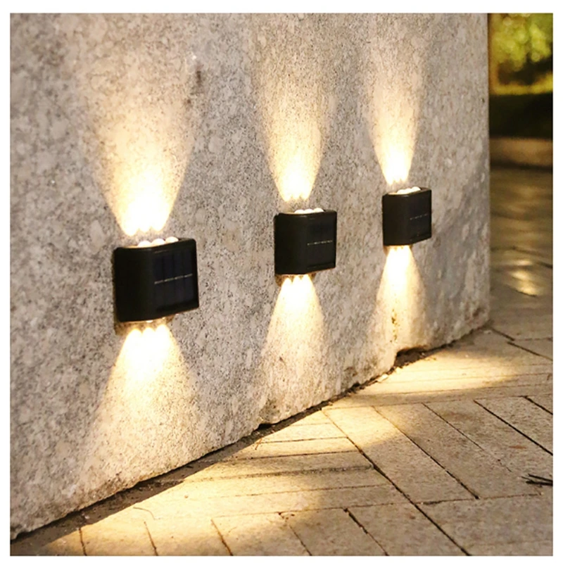 6 LED Solar Wall Lamp Outdoor Waterproof Up and Down Luminous Lighting Garden Decoration Solar Lights Stairs Fence Sunlight Lamp brightest outdoor solar lights