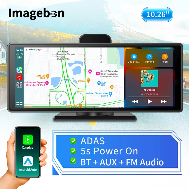 10.26 Wireless CarPlay ; Android Auto Dash Cam ADAS 4K DVRs Bluetooth Audio AUX GPS Navigation Dashboard Video Recorder