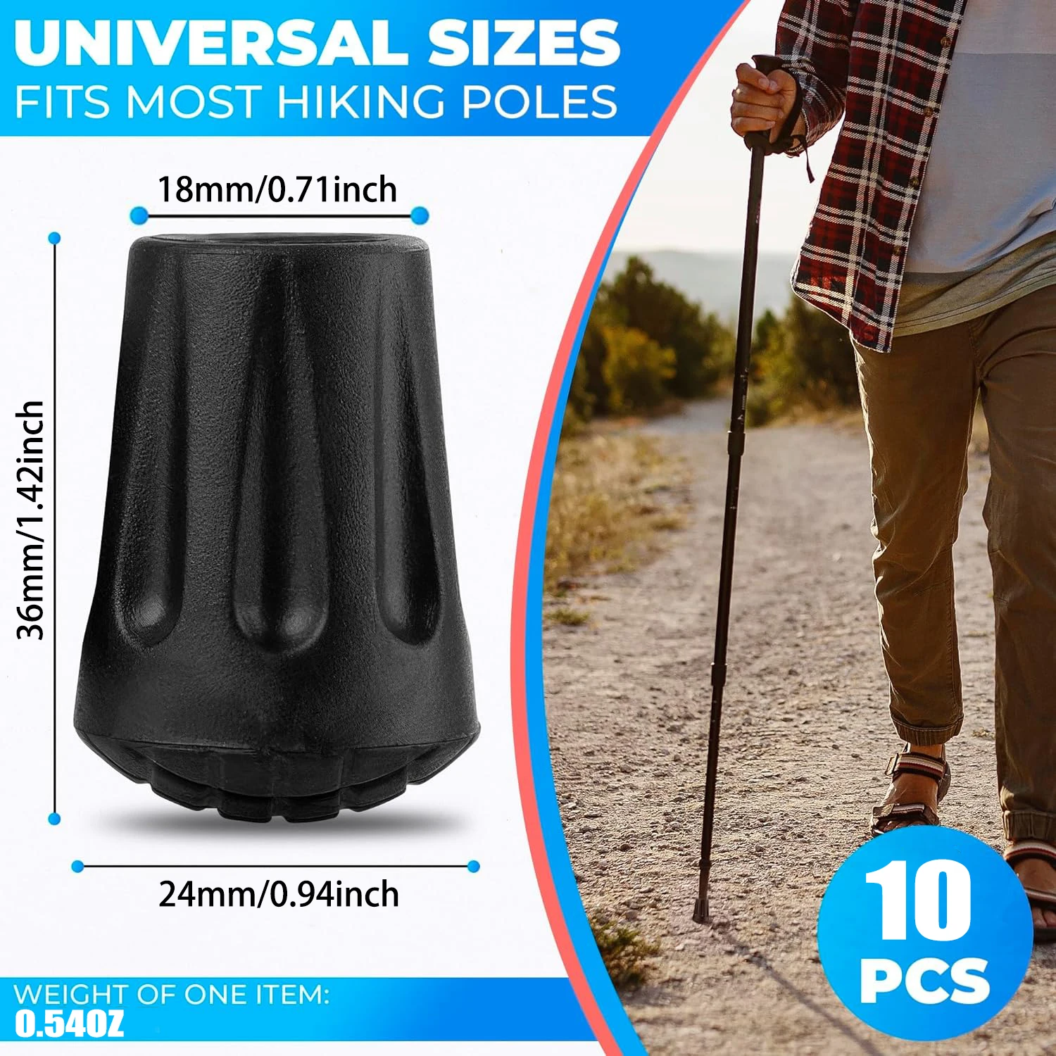 Walking Stick Tips Anti-Slip Rubber Tips Trekking Poles Durable Hiking Stick Tip Protectors Walking Accessories 1-10Pc