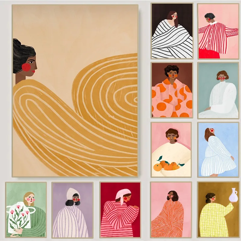 Colorful Minimalist Women Portrait Illustration Canvas Wall Art