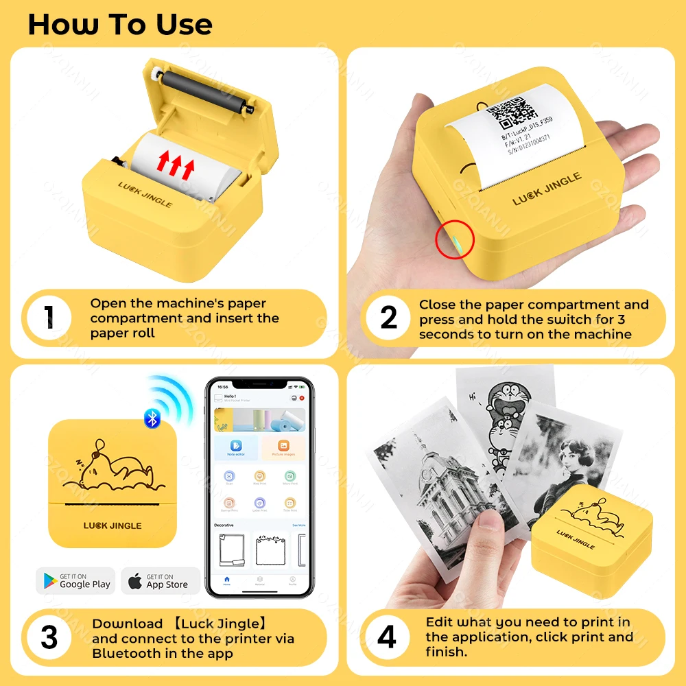 57mm Mini Pocket Thermal Photo Printer Bluetooth Mobile 2inch Bill Receipt Sticker Label Maker Compatible with Android & IOS