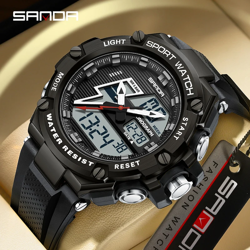 

Часы наручные SANDA мужские электронные, многофункциональные модные уличные спортивные LDE цифровые светящиеся с будильником, водонепроницаемые