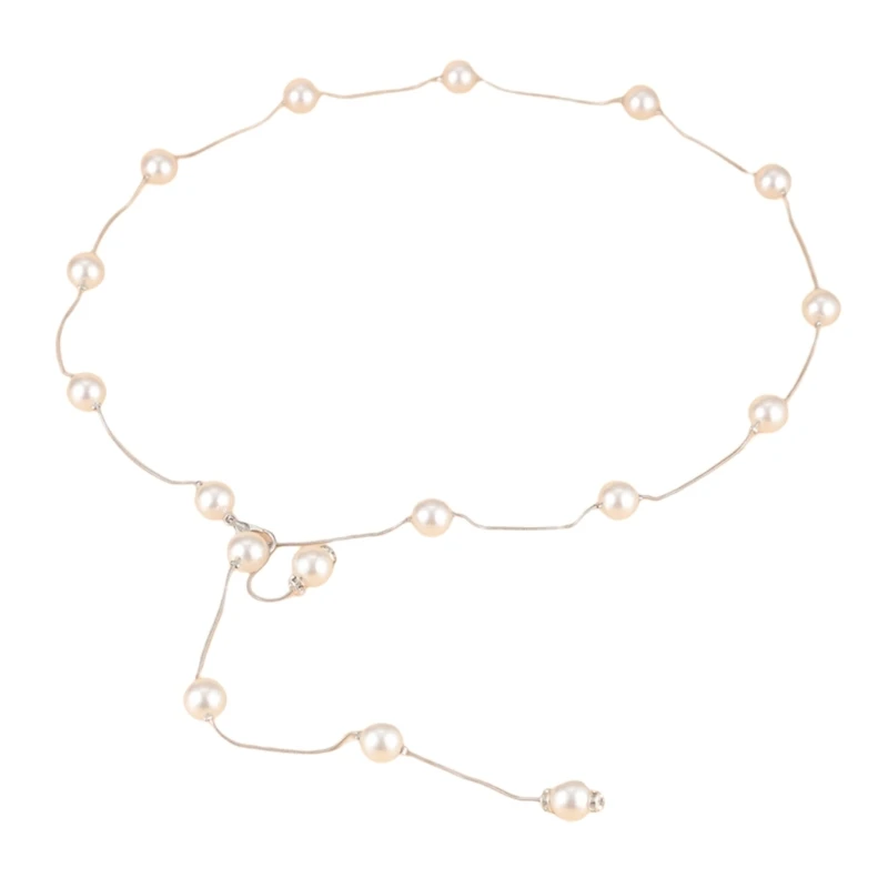 

Y166 Metal Waist Rope Summer Female Belt White Pearl Decors Colorful Thin Belt