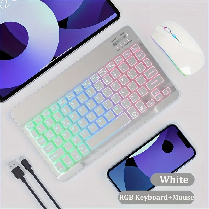 Ultra-Slim Bluetooth Backlit Wireless Keyboard and Mouse Set for mobile phones tablets Laptop