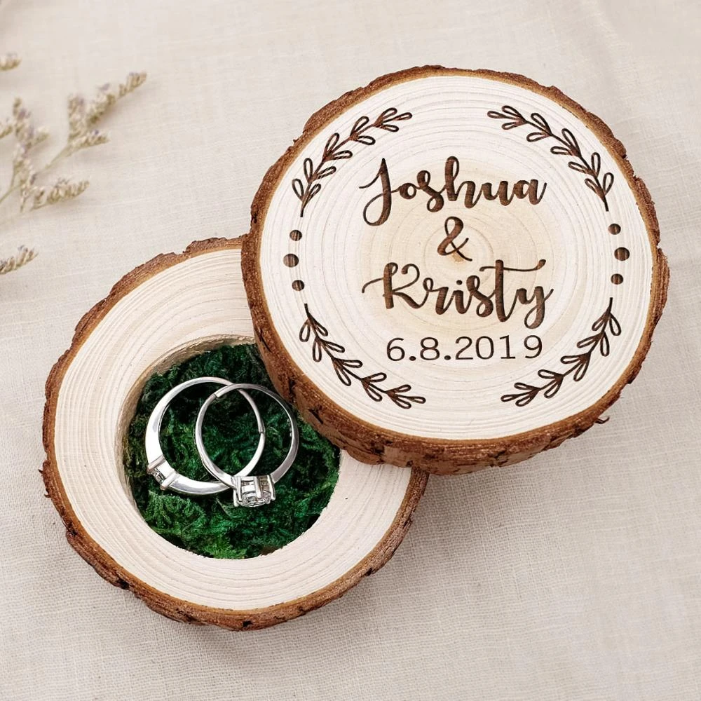 Personalized Wooden Ring Box Engagement Ring Box Rustic Ring Bearer Box