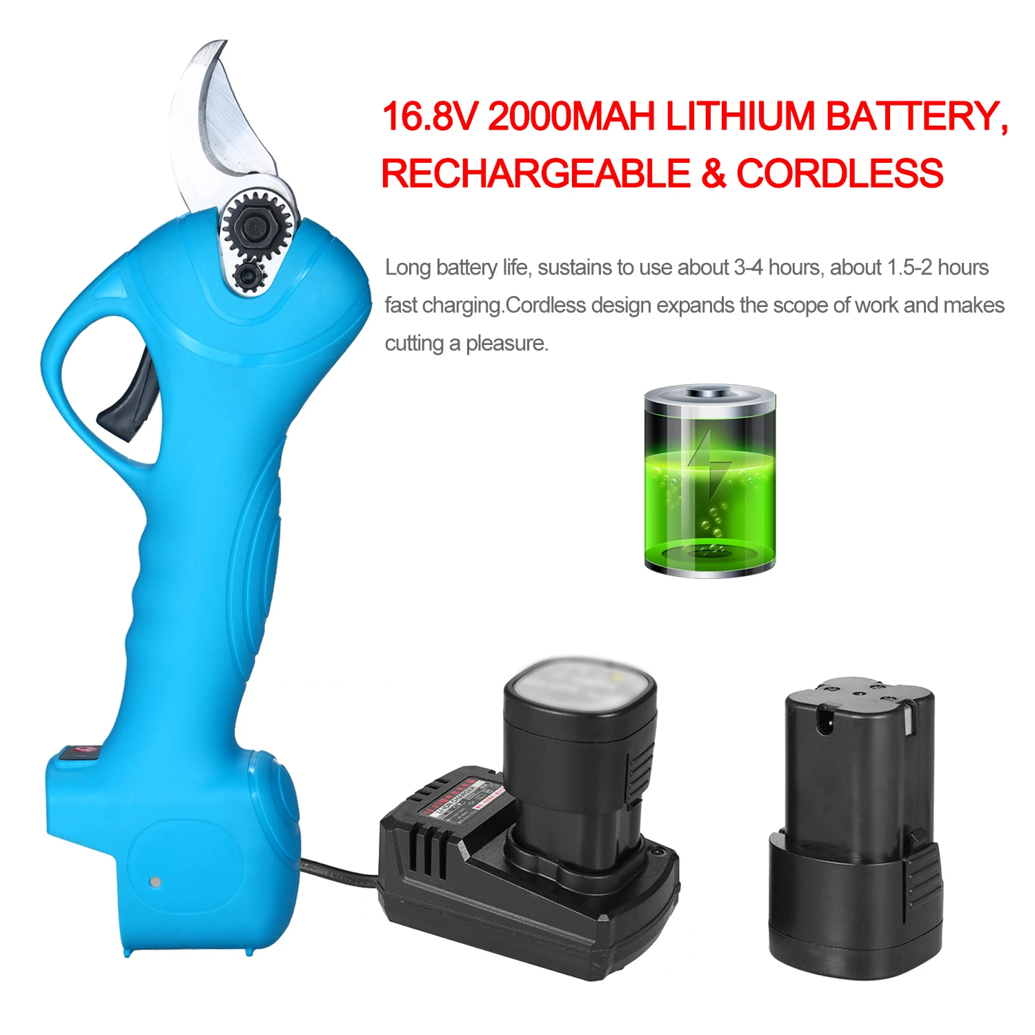Portable Cordless Electric Pruning Shears Rechargeable Battery Powered Tree Branch Pruner Garden Clippers 25mm Cutting Diameter 5
