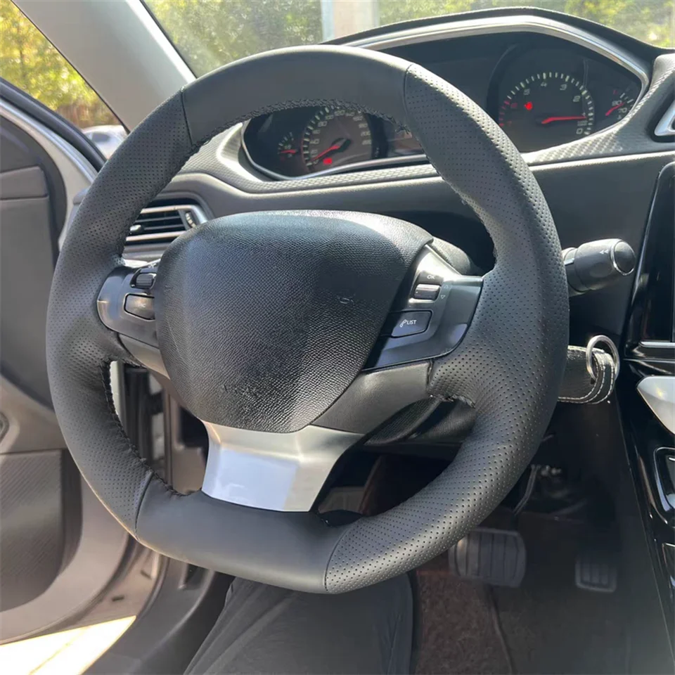 Kunden spezifische Hand nähen Auto Lenkrad abdeckung Mikro faser Leder Lenkrad Geflecht für Peugeot 2014 2014-2018 – Detail 2
