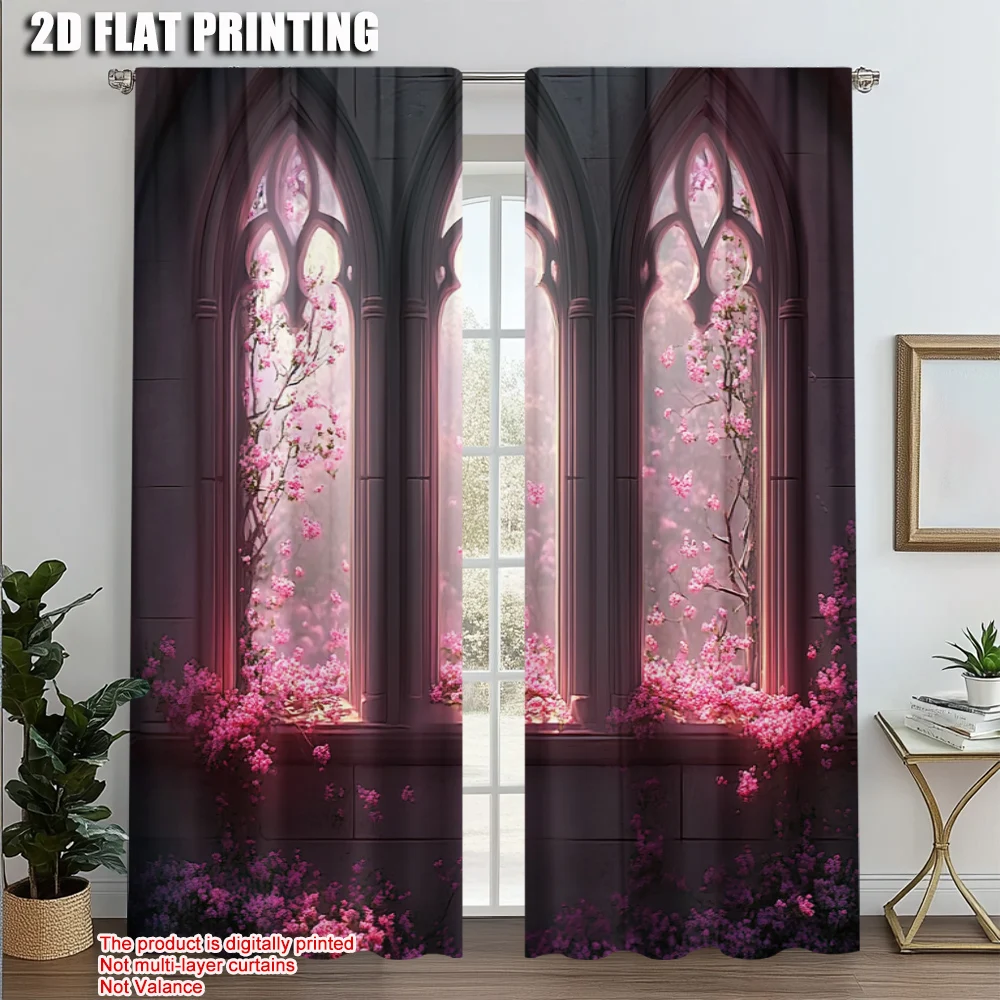 2 pièces, rideaux et draperies imprimés en 2D, motif jardin gothique fantastique, tissu polyvalent (sans tringle), décorations pour la maison, pour diverses pièces 1