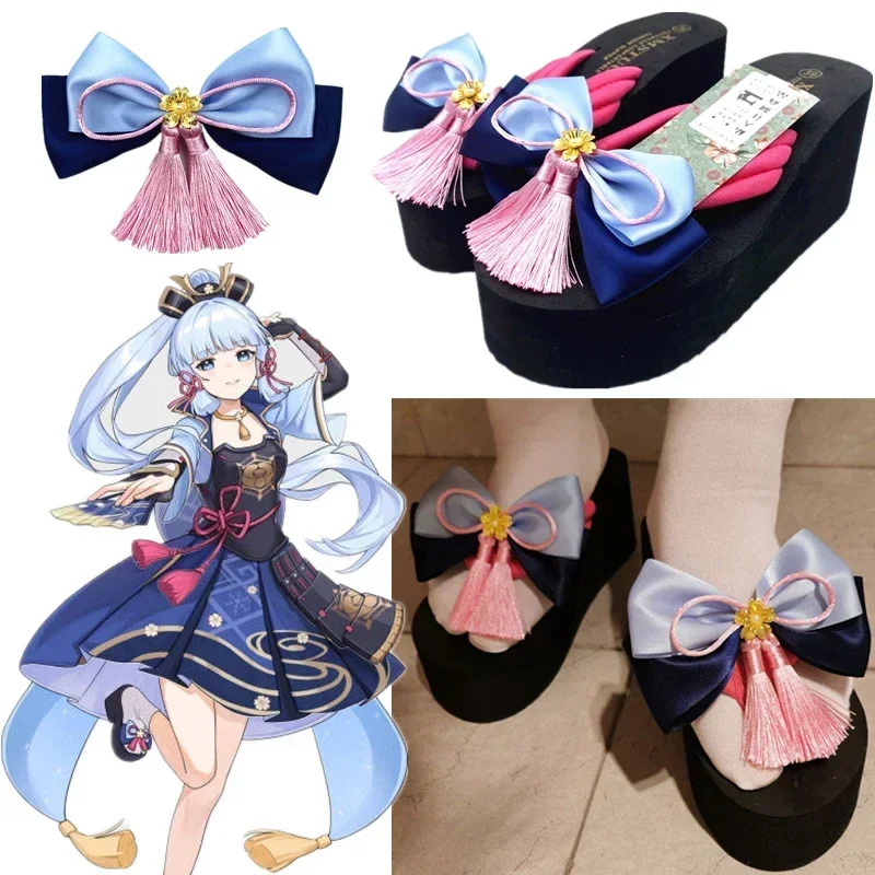 New Game Genshin Impact Kamisato Ayaka Cosplay Shoes Halloween Party Bow Accessories Prop