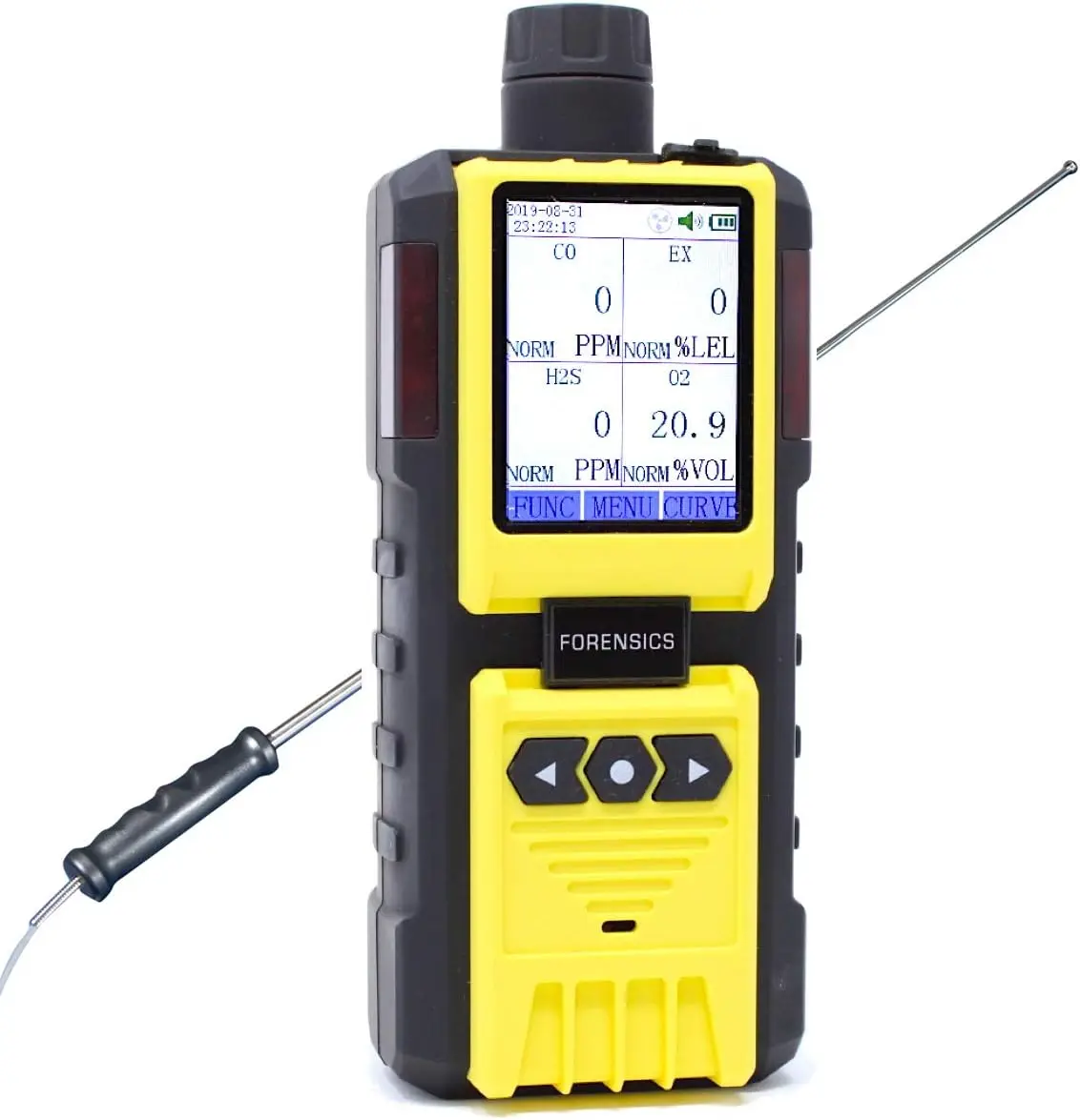Monitor by Forensics Built-in Pump Multi Gas Meter O2, CO, H2S, LEL Color Display & Graphing USA NIST Calibration Comp