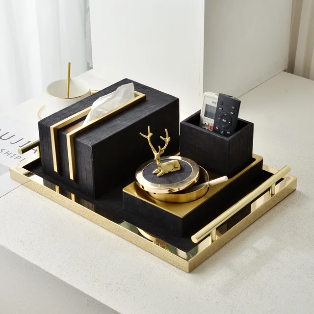 Luxury Black and Gold napkin paper towel holder coffee table desktop organizer 3