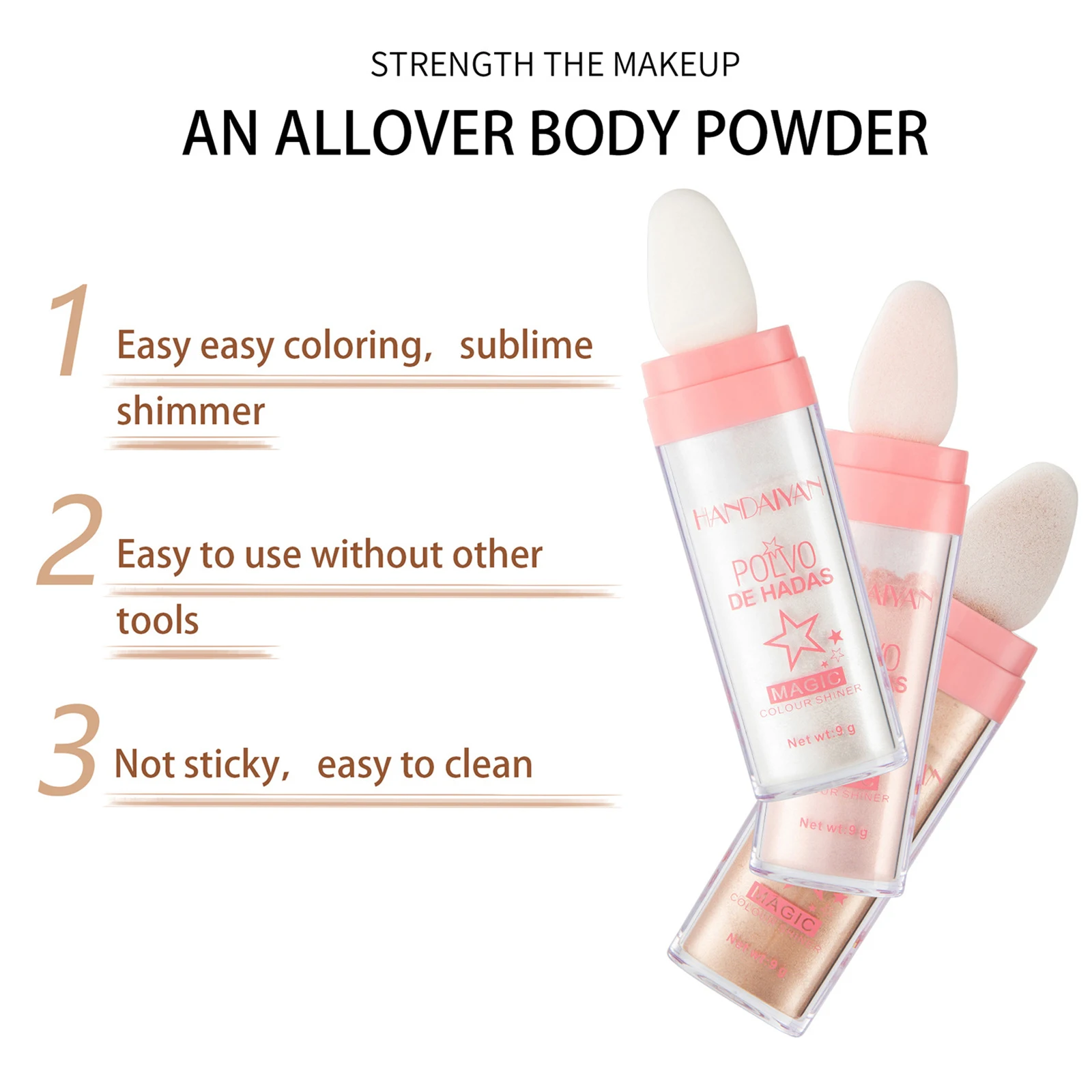 Description Picture 4 of itemHANDAIYAN Glitter Powder Highlighter Makeup Body Brightens the Natural Face Blusher Fairy Highlight Patting Powder
