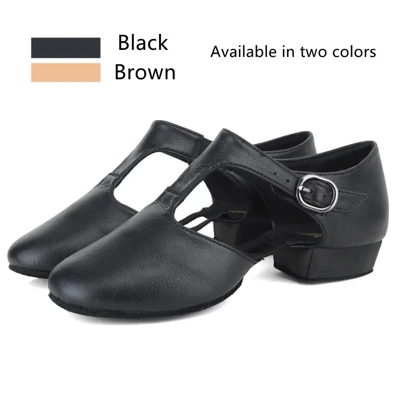 Genuine Leather Jazz Dance Shoes For Women Girls T Strap Ballet Lyrical Dancing Shoe Teacher Dance Sandal Excercise Shoe 2