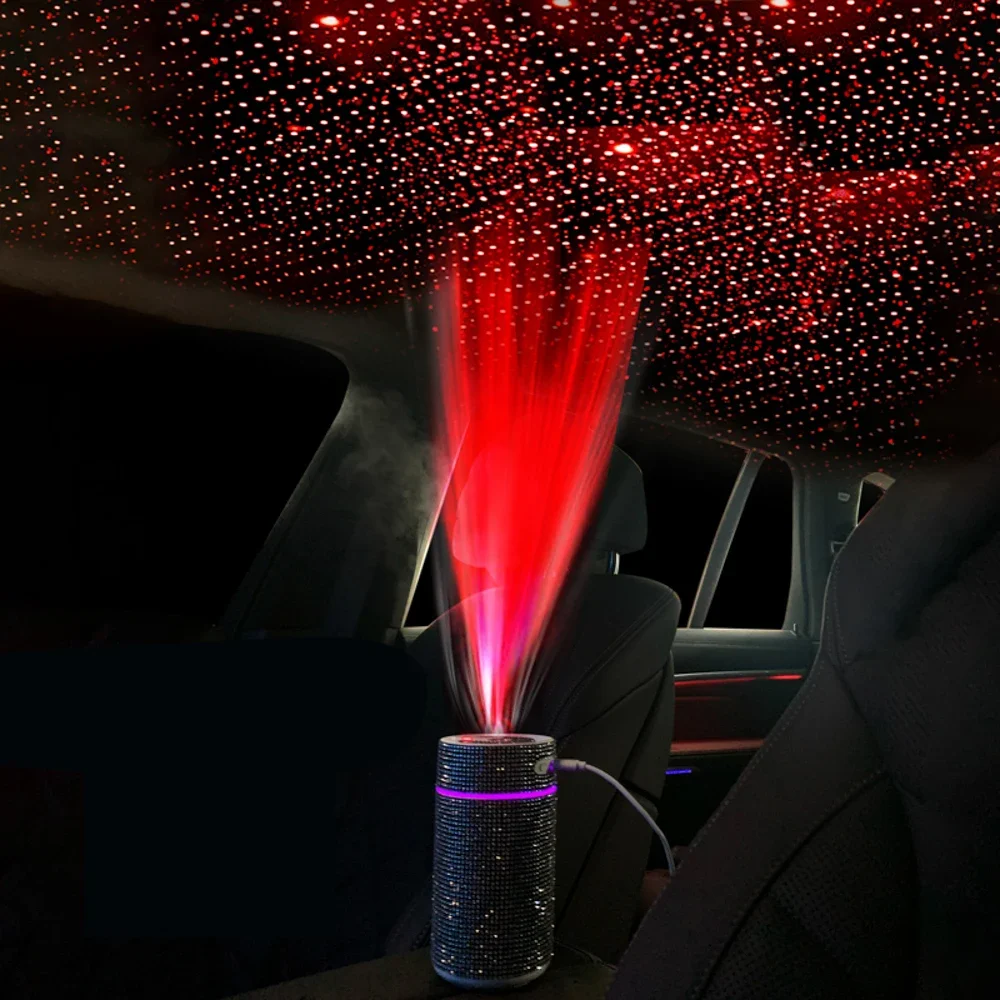 Shiny Diamond Car Diffuser Humidifier Starry Sky Projection Humidifier Crystal Rhinestone Air Freshener Car Bling Accessories