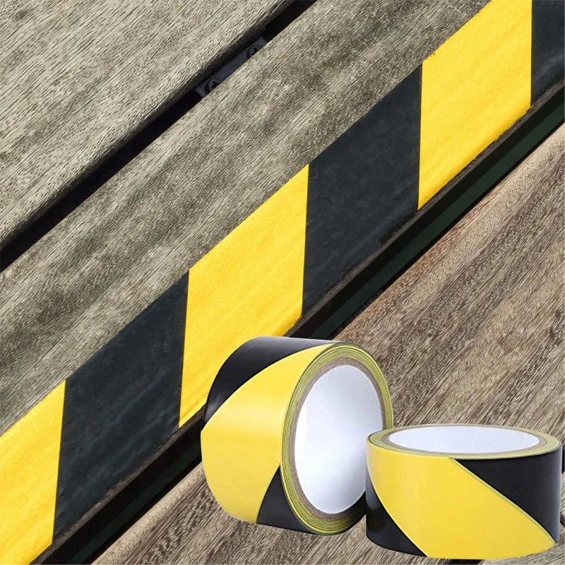 Cinta de rayas de seguridad para advertencia de peligro, banda de seguridad de 48mm x 15M, color negro y amarillo, Ideal para Advertencia de precaución de peligro, distancia Social, almacén, suelo de gimnasio