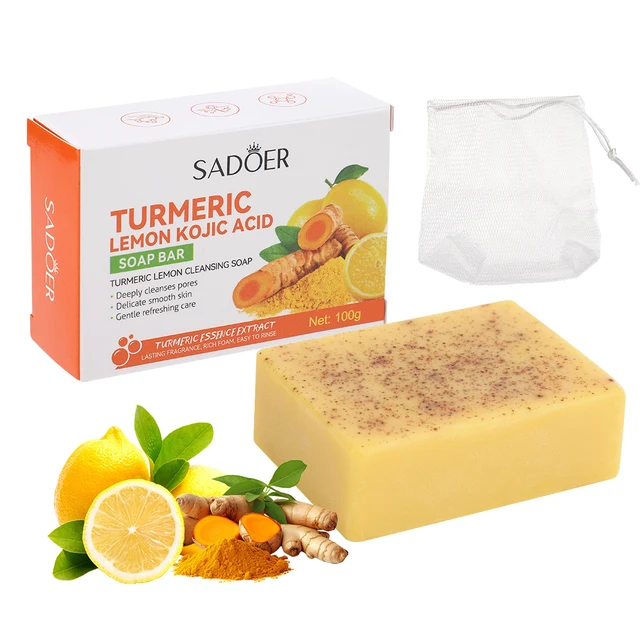 Savon nettoyant au citron et au curcuma, 100g, particules givrées pour le corps, savon fait à la main, élimine la saleté avec de l'huile essentielle naturelle brillante 1