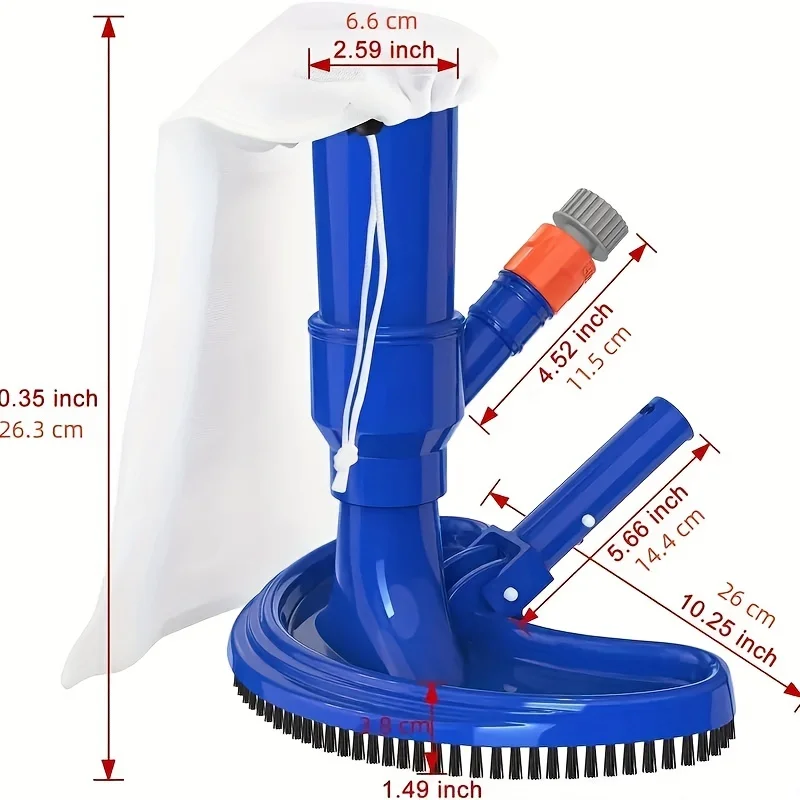 Description Picture 6 of itemPortable Pond Vacuum Jet Underwater Cleaner with Brush Bag Blue Crescent Shaped Professional Cleaning Tool for Swimming Pools