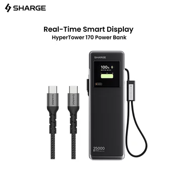 SHARGE 170W Laptop Power Bank 25000mAh Dual Built-in USB-C Cable Fast Charging Battery Pack for iPhone 17/16 Pro Max MacBook 1