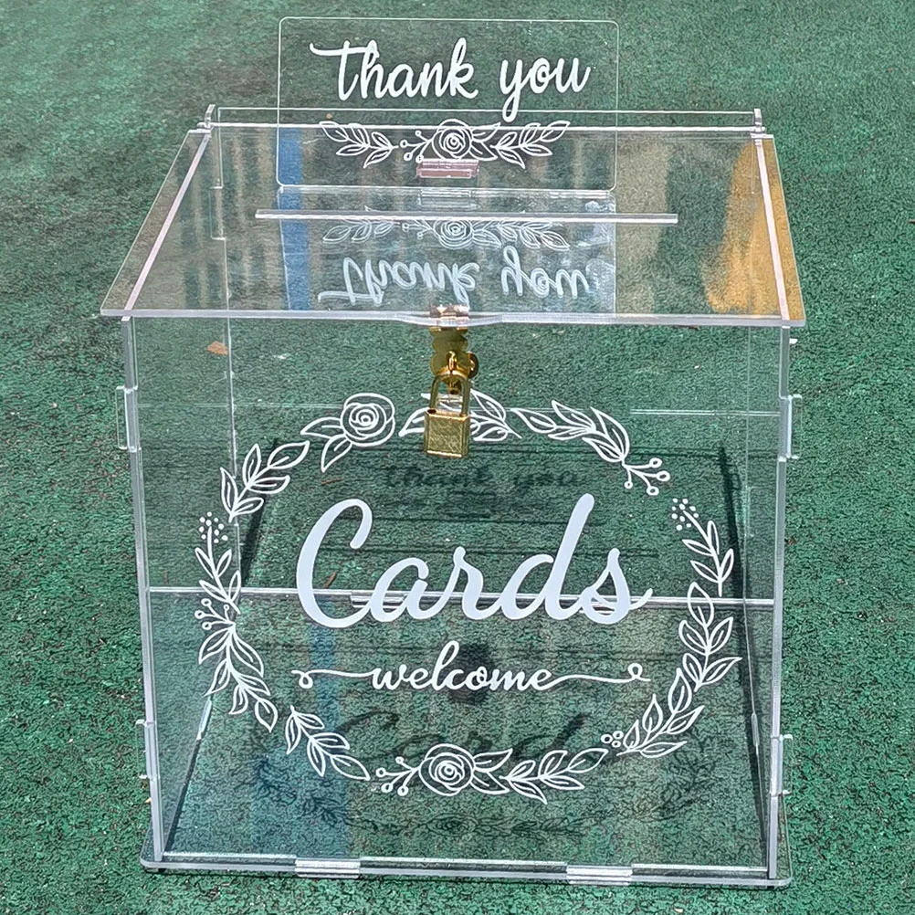 Large Capacity Wedding Card Box With Lock Acrylic Card Box For Party Cards Letter Slot Donation Urn Money Gift