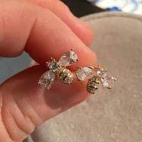 Luxury Golden Zircon Bee Stud Earrings for Women Cute Small Crystal Rhinestone Animal Insect Honeybee Earring Fashion Jewellry - Image 4