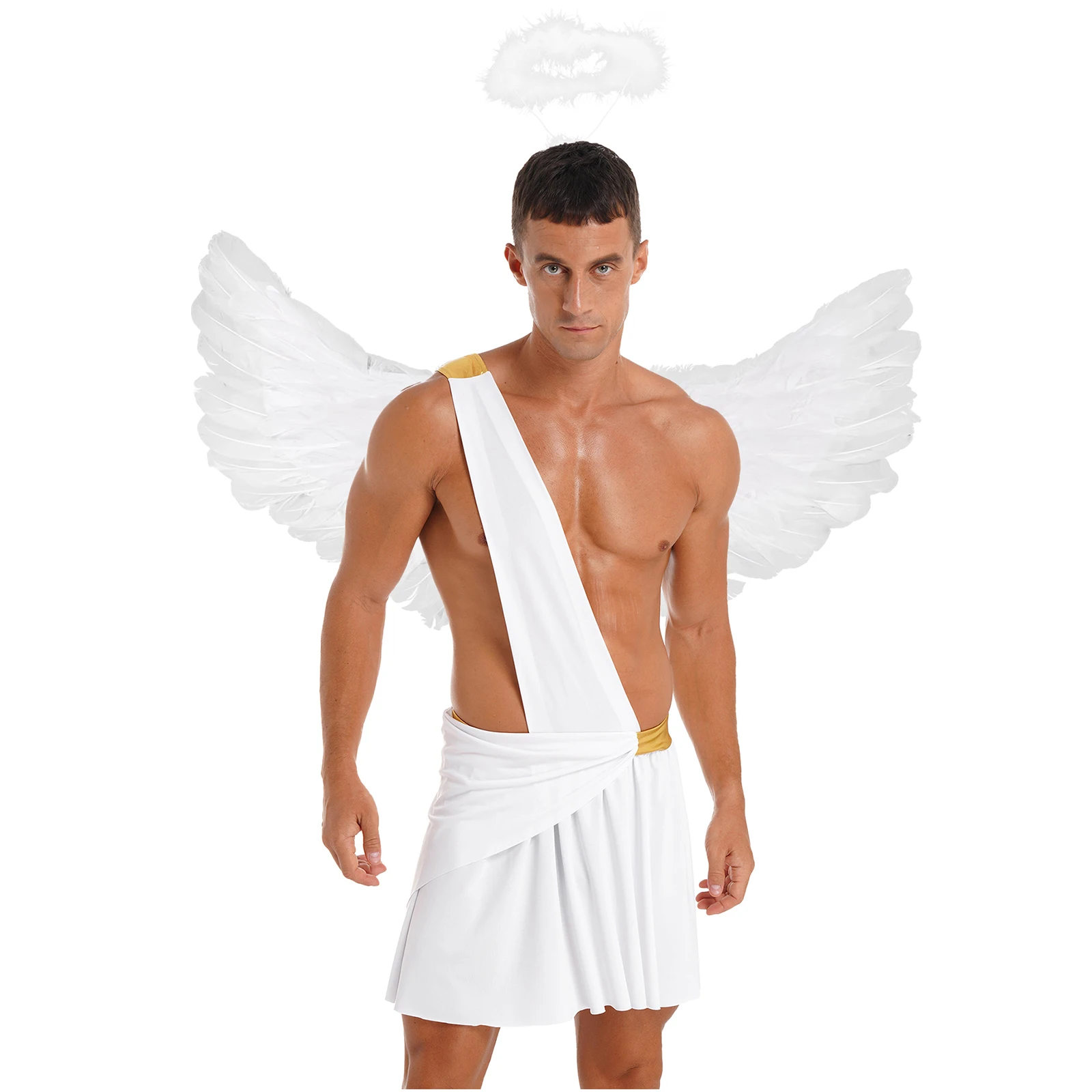 Men Halloween Cupid Princess Cosplay Costume Heart Romper Dress Feather Angel Wings Hair Hoop for Festivals Valentine Day Gifts