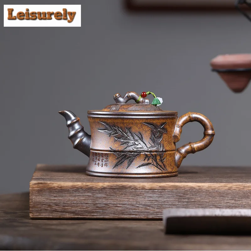 430ml Handmade Yixing Purple Clay Teapots Handmade Bamboo Pot Raw Ore Wood-fired Porcelain Mud Kettle With Filter Zisha Tea Set