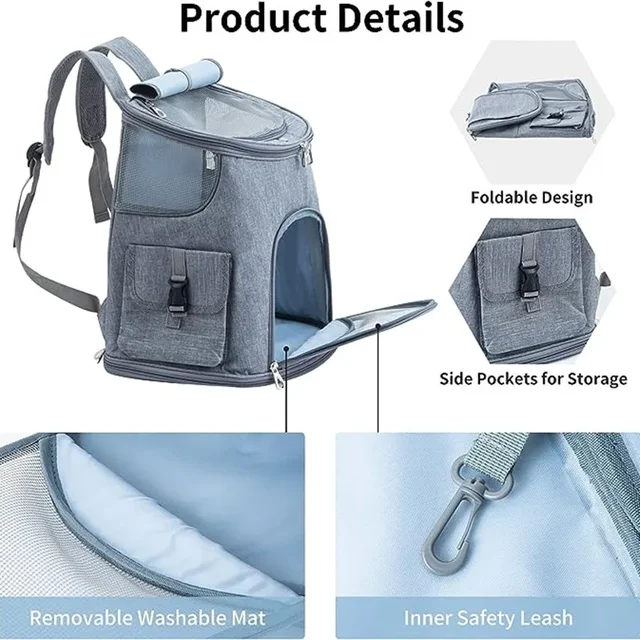 Pet Bags Breathable and Cool Cat Travel Backpack with Two Side Pockets Dog Carrier Large Suitable for Hiking Traveling Camping 3