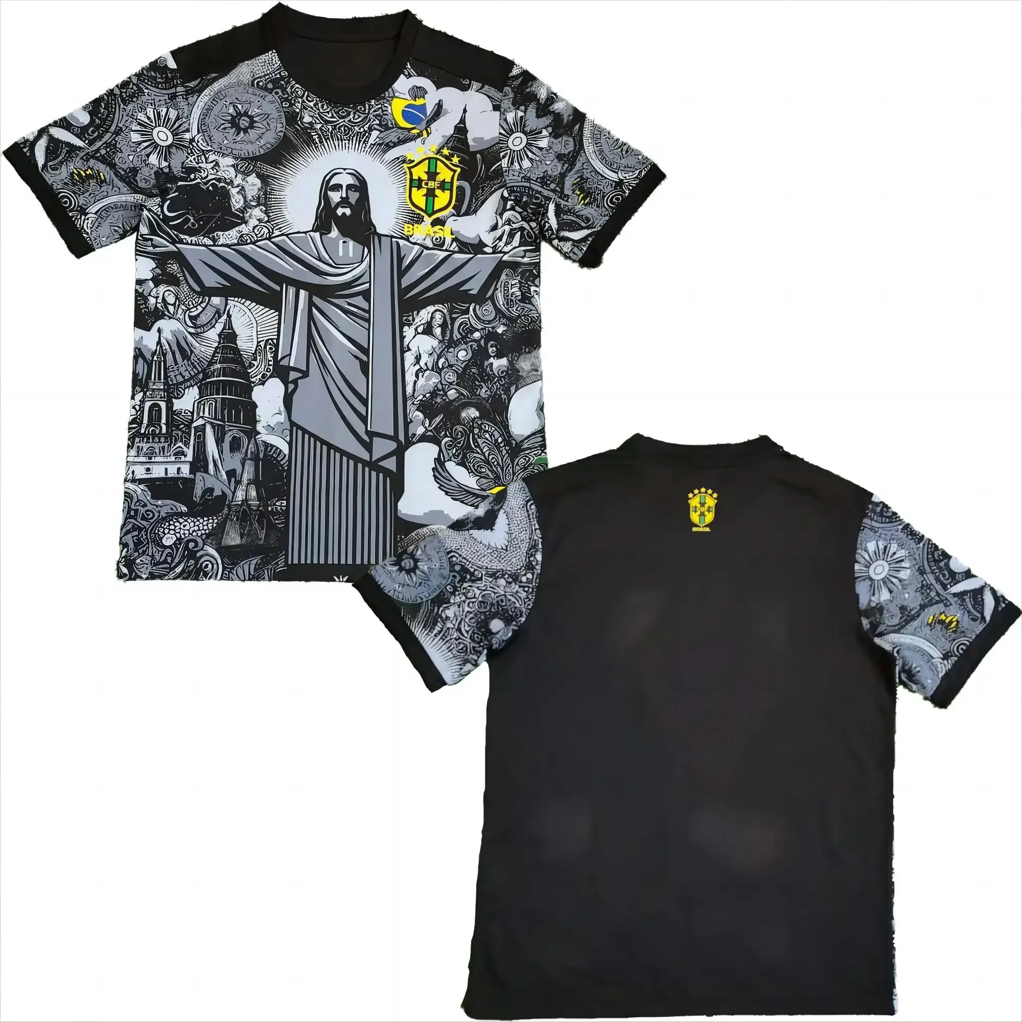 thumbnail image 1 of Camiseta de entrenamiento de fútbol de verano, edición especial de Brasil, camiseta de fútbol negra y gris de Jesús, camisetas de secado rápido para exteriores para niños y adultos, 1 of 3