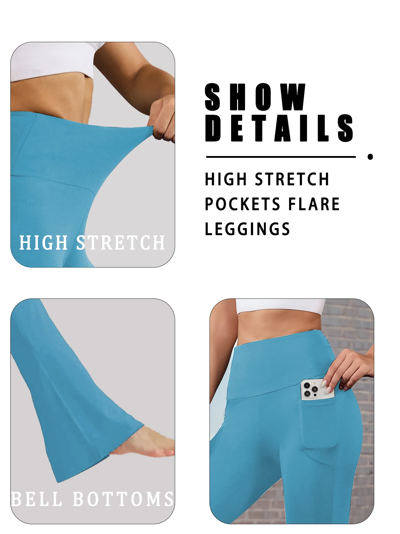 Women Super Soft Flare Pants with Pockets High Waisted Tummy Control No See Through Workout Yoga running Home Casual 4