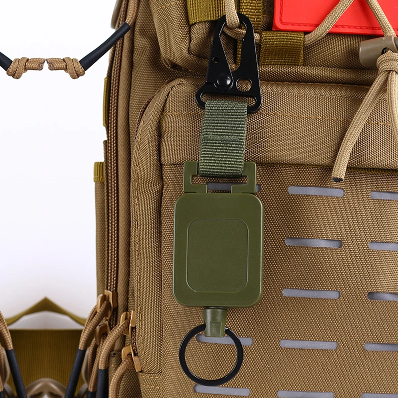 Duty Metal Retractable Carabiner Keychain Belt Outdoor Reels Eagle Beak Buckle Reinforced Steel Wire Easy Pull Back Clip 60cm