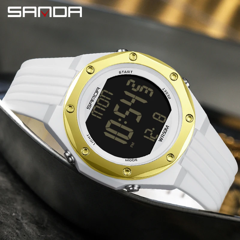 SANDA Sports Mens Watches Calorie Timer Luminous HD LED Display Electronic Watch Multifunctional Military Watch Waterproof Reloj waterproof stopwatch timer metal training track and field referee luminous thousandth of a second running training