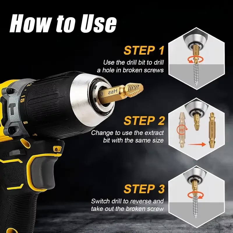 Broken Bit Impact Drill Bit Stuck Damaged Screw Extractor Set HSS