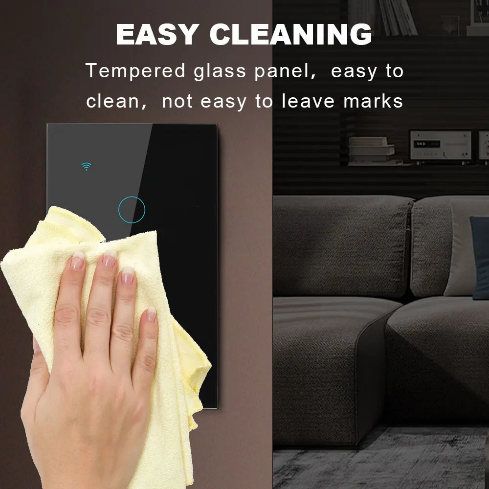 ไวไฟสมาร์ททัช/สวิตช์ไฟ/พร้อมแผงกระจก/สวิตช์ตั้งเวลา/มีตัวเลือกสีดำและสีขาว/ใช้งานร่วมกับ Alexa/Google Assistant/เหมาะสำหรับการควบคุมไฟในบ้านอัจฉริยะ/ใช้ในบ้านและสำนักงาน 1