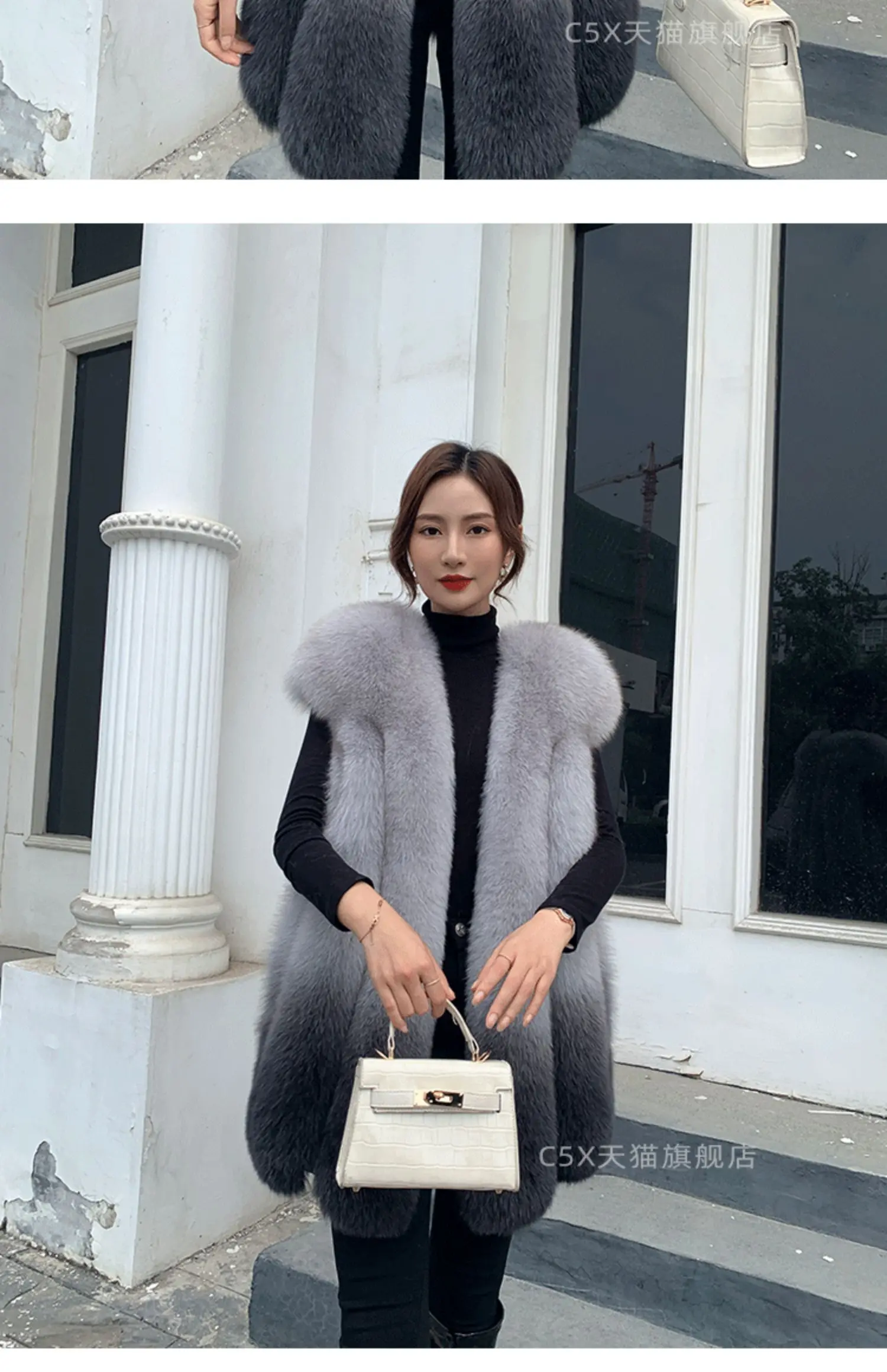 Fox fur vest women's medium and long 2024 new fashion fur vest thick coat real fur for winter