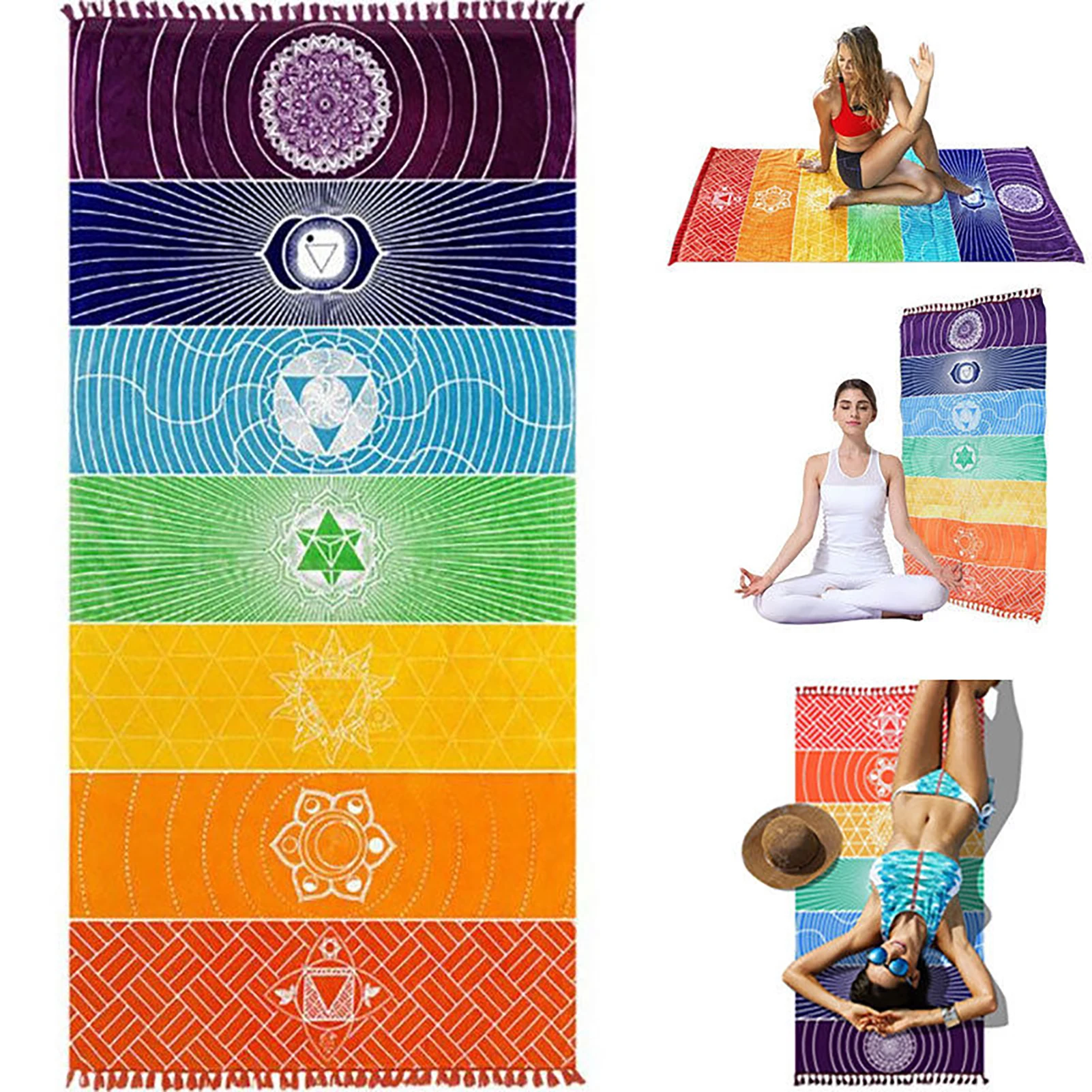 Rainbow Boho Beach Mat Mandala Blanket Striped Wall Hanging Tapestry Scarf Yoga Mat PRE Tapestries for tapestry decorations