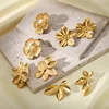 Keen-on Fashion Stainless Steel Metal Flower Stud Earrings Hot Style Waterproof Texture Trendy Jewelry 18K Gold Color Plated 1