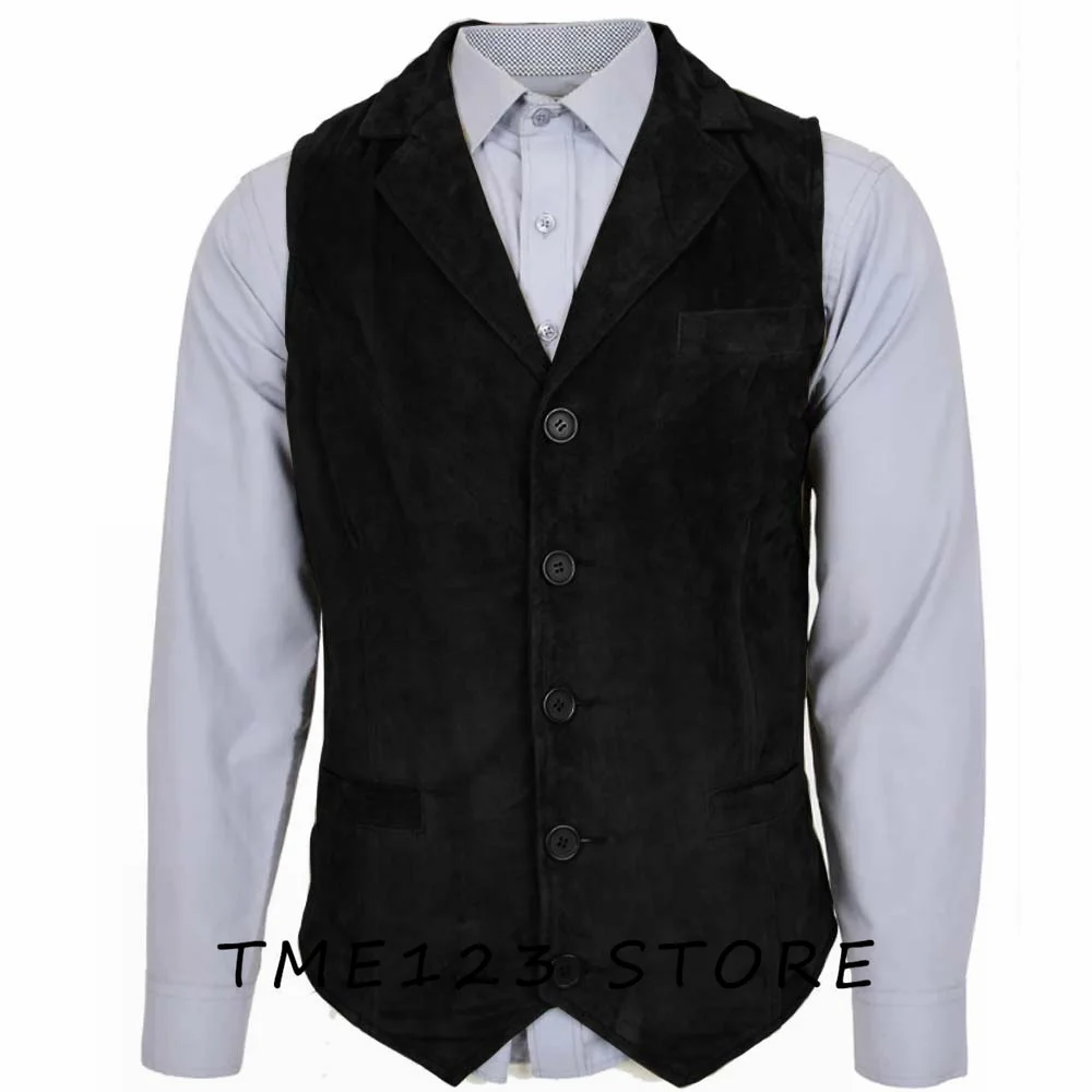 Men's Suede Casual Business Collar Single Breasted Vest Suit Jackets Gothic Chaleco Wang Formal Wear Steampunk Male Vests Gilet