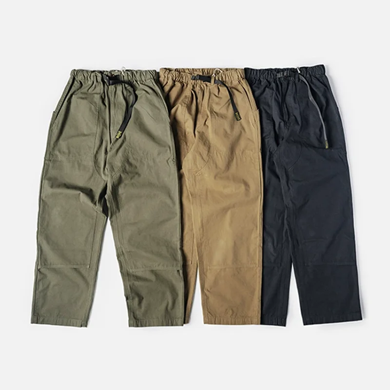 Climbing Pants 280g Oxford Spun Pure Cotton Canvas Encrypted Pearl Sail Dual Keens Men Outdoor Trekking Camping Casual Trousers