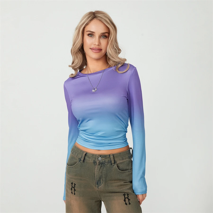 Camisetas básicas de Color liso para mujer, camisetas informales de manga larga, jerséis ajustados para otoño y primaver