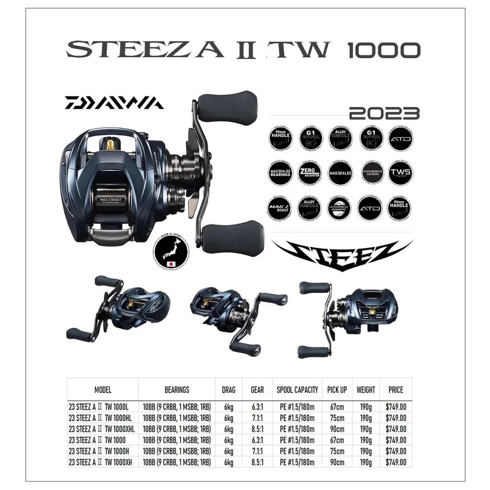 DAIWA STEEZ A 2 1000XHL/TATULA TW 100/200 Baitcasting Reel