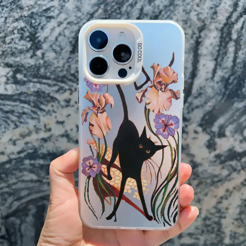 Katze unter Blumen Handyhülle für iPhone 13 11 12 Pro Max Mini 17 16 15 14 Plus Pro Max Stoßfeste Laser-Rückabdeckungen Fundas – Detail 1