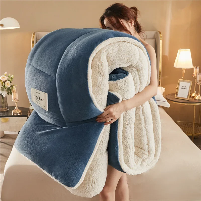 Winter Bedding Thick Quilt Blanket Thickened Warm Flannel Fleece Comforter for Cold Nights Set Bed Duvets Quilts The Blankets