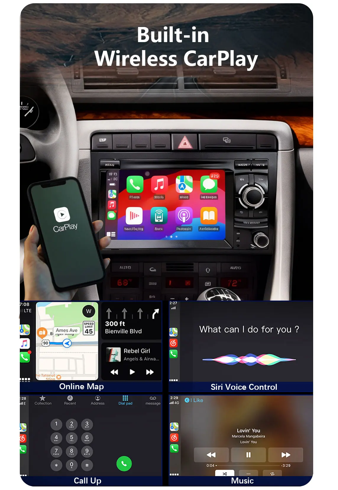 Radio de coche Multimedia inalámbrico Carplay para Audi A4 B6 B7 S4 RS4 2002-2012 CHSTEK Bluetooth Android GPS WIFI 4G pantalla automática estéreo 3