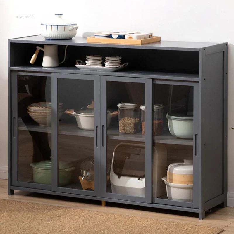 Minimalist Two-way Kitchen Cabinet for Home Modern Dust-proof Sliding Door Sideboard Creative Bamboo Material Cabinets for Hotel